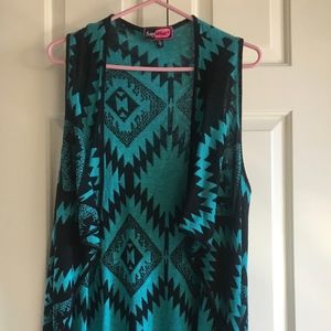 Turquoise and Black Kimono Style Cardigan